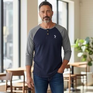 LS81 Men’s Baseballism 3/4 Sleeve Baseball Henley Shirt M